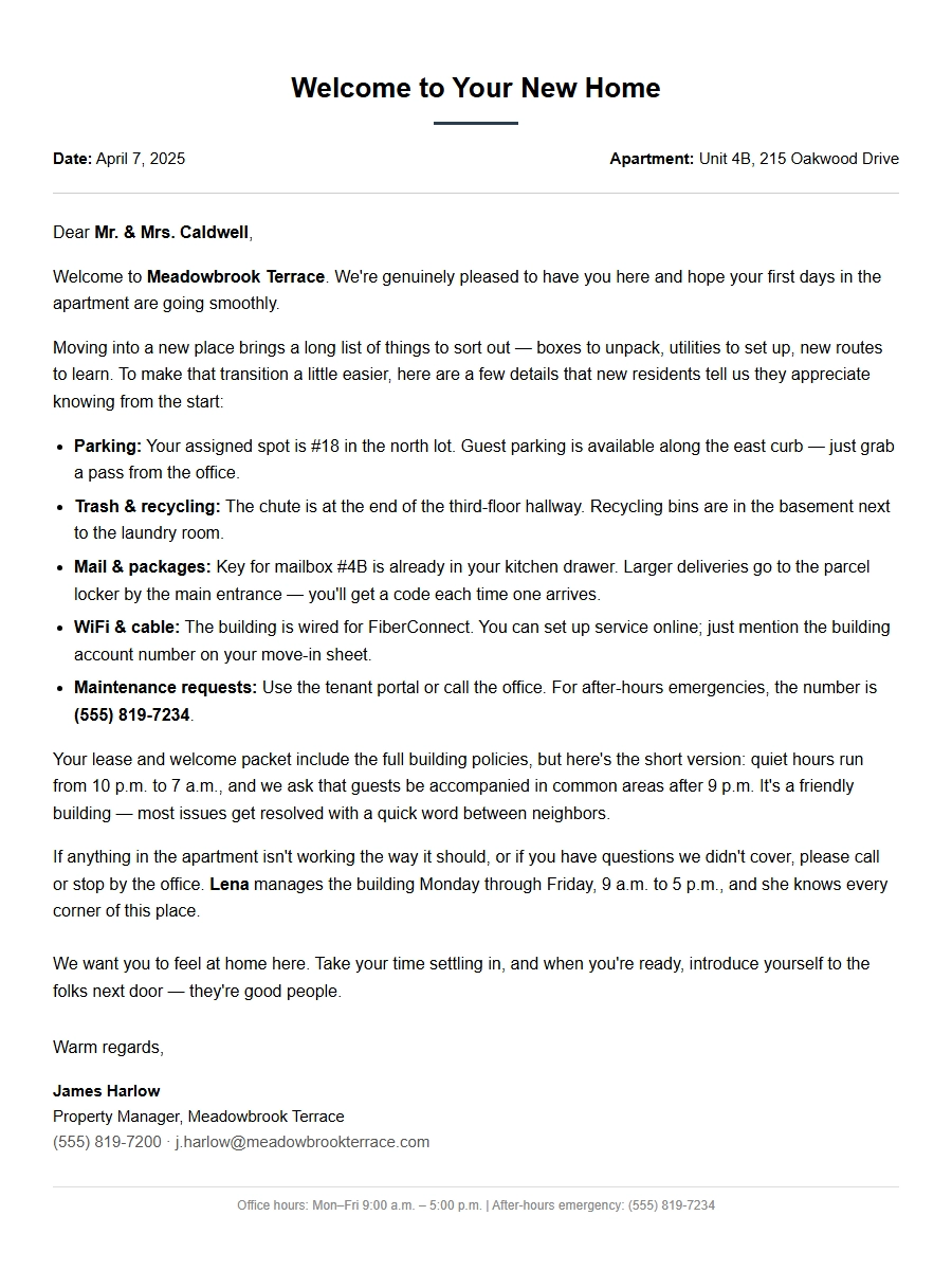 welcoming new tenant into apartment complex - Personal Letters