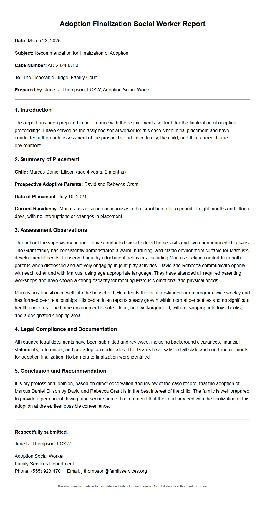 Adoption Finalization Social Worker Recommendation