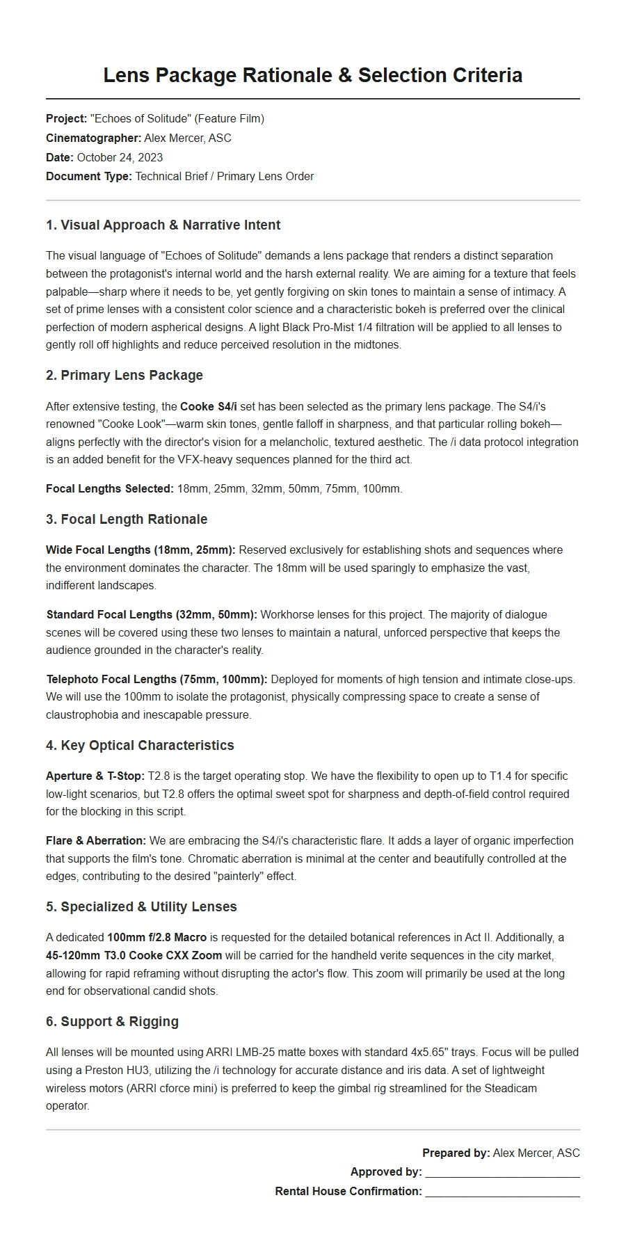 Your Cinematographer Lens Selection Recommendation