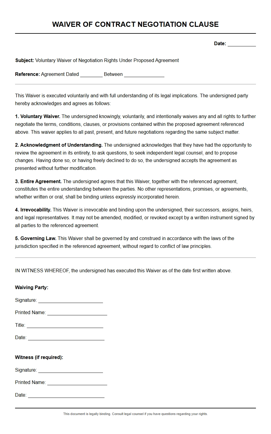 Recommendation Letter for Contract Clause Waiver