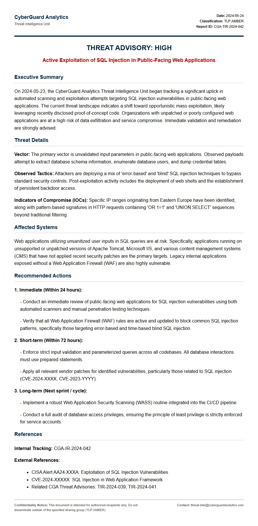 Cybersecurity Analyst Threat Report Recommendation
