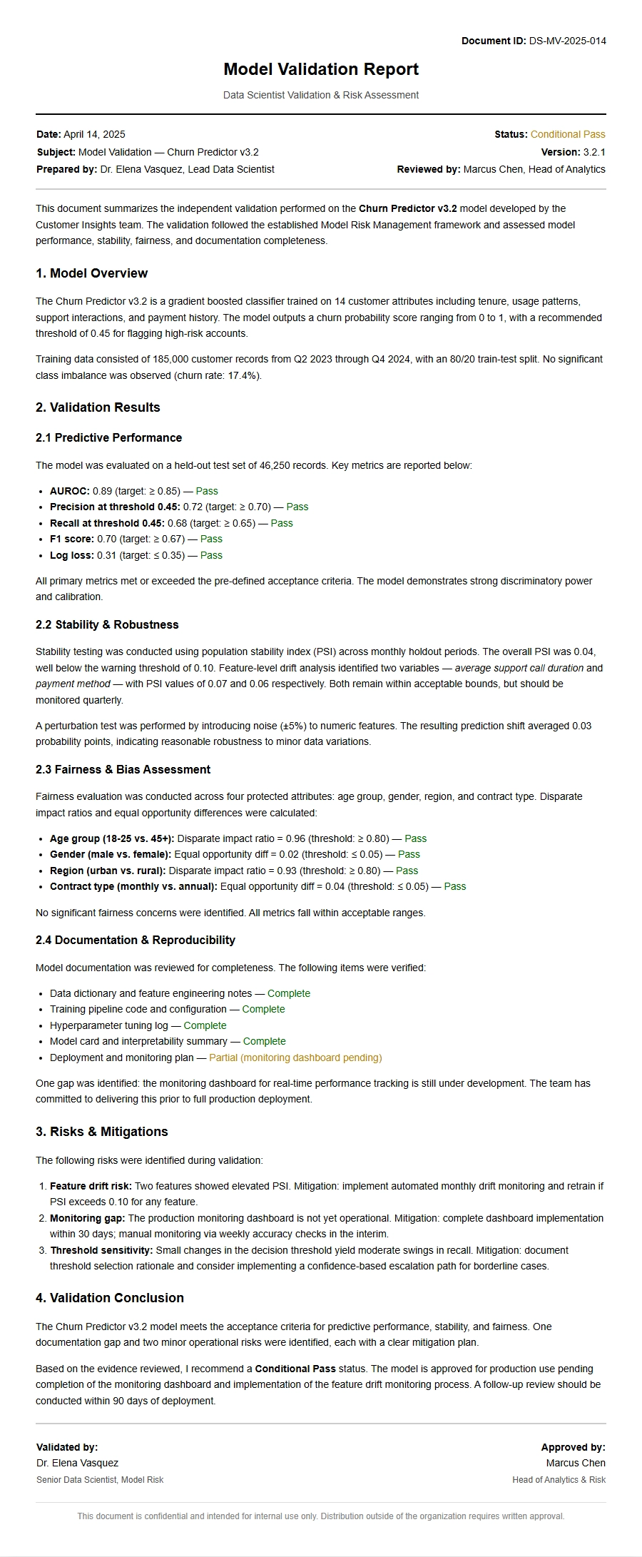 Recommendation Letter for Data Scientist Model Validation