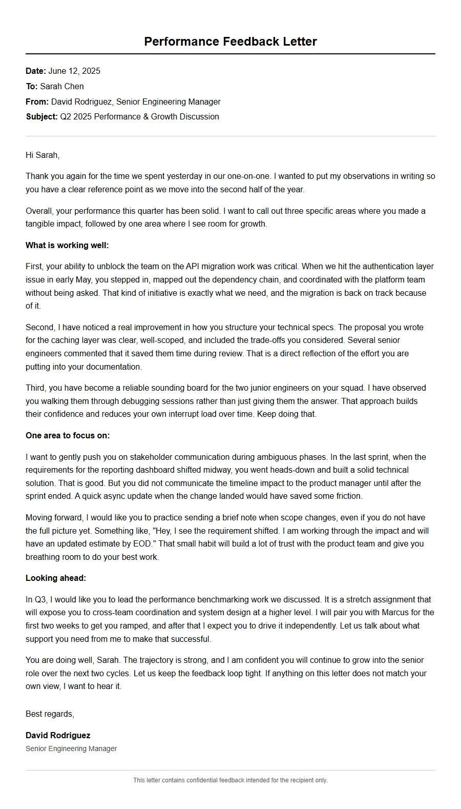 direct report manager feedback letter - Recommendation Letters