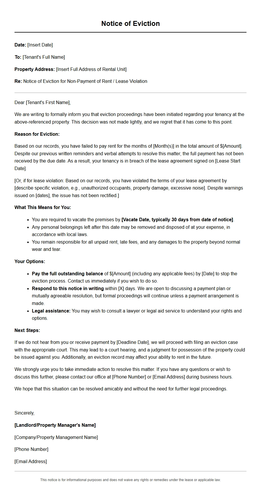 Evicted Tenant Explanation Letter Sample
