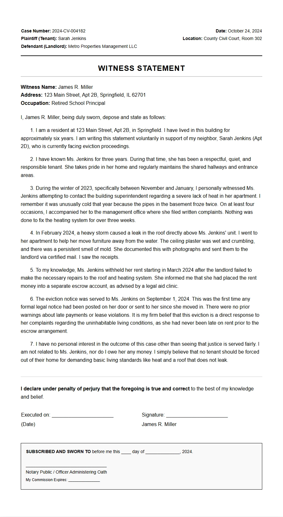 Eviction Defense Witness Recommendation