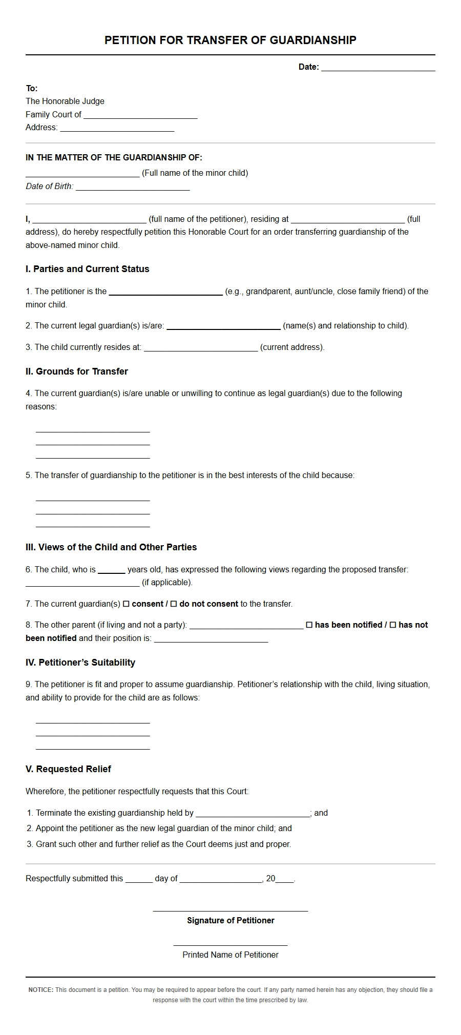 Guardianship Transfer Petition Recommendation Letter