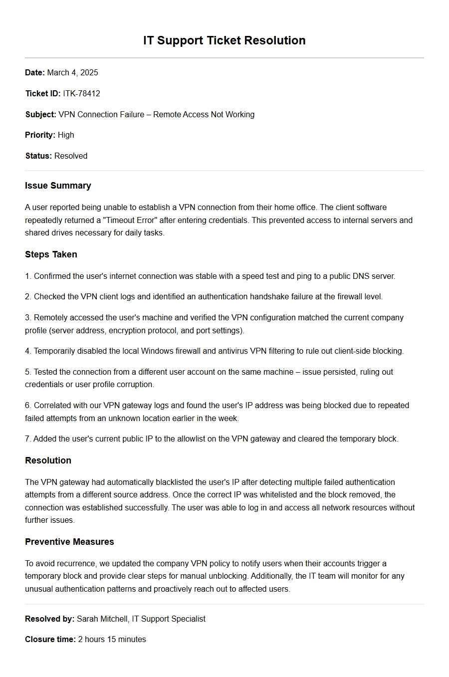IT support ticket resolution - Recommendation Letters
