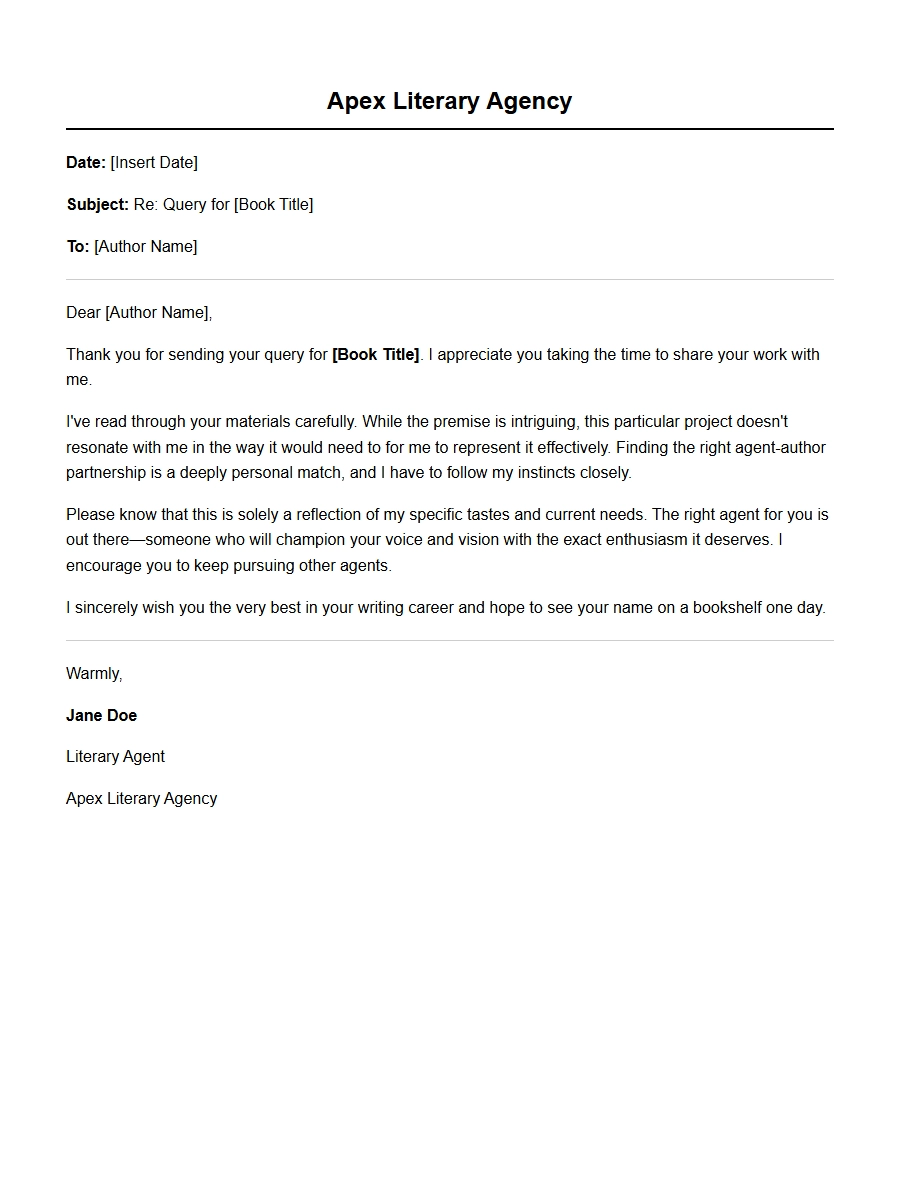 Sample Literary Agent Query Response Letter