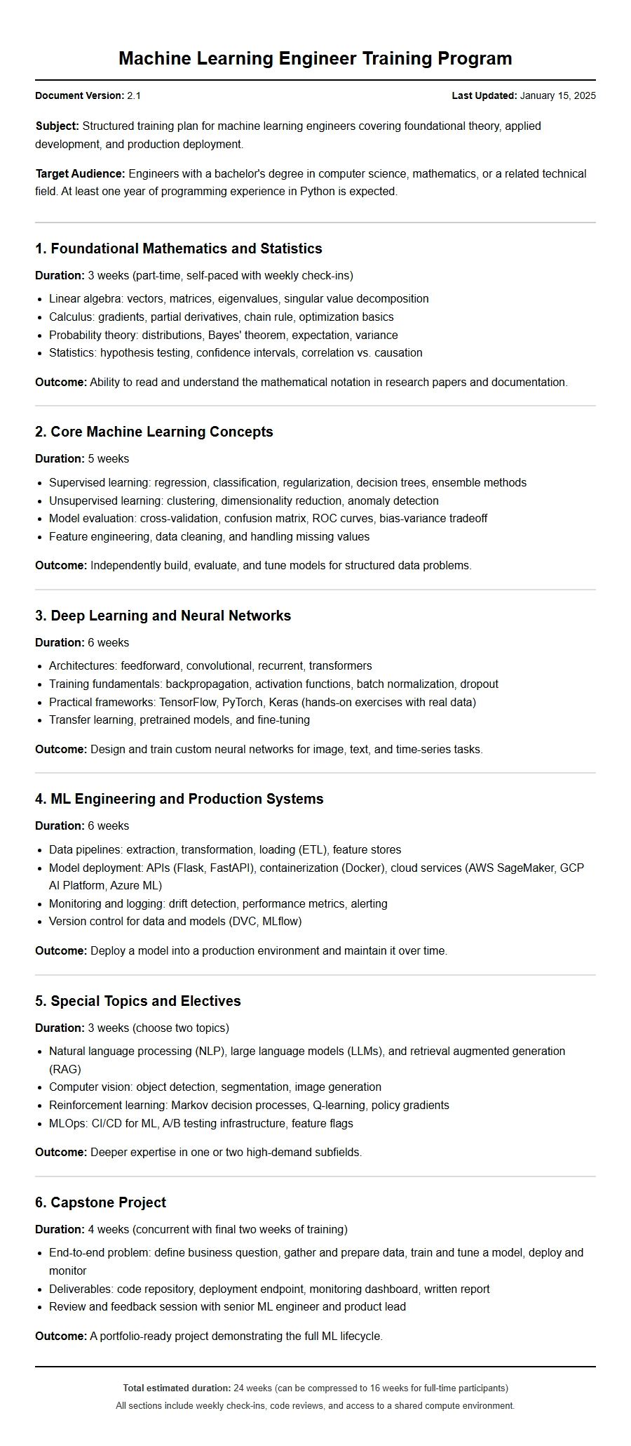 Sample Recommendation Letter for Machine Learning Engineer Training