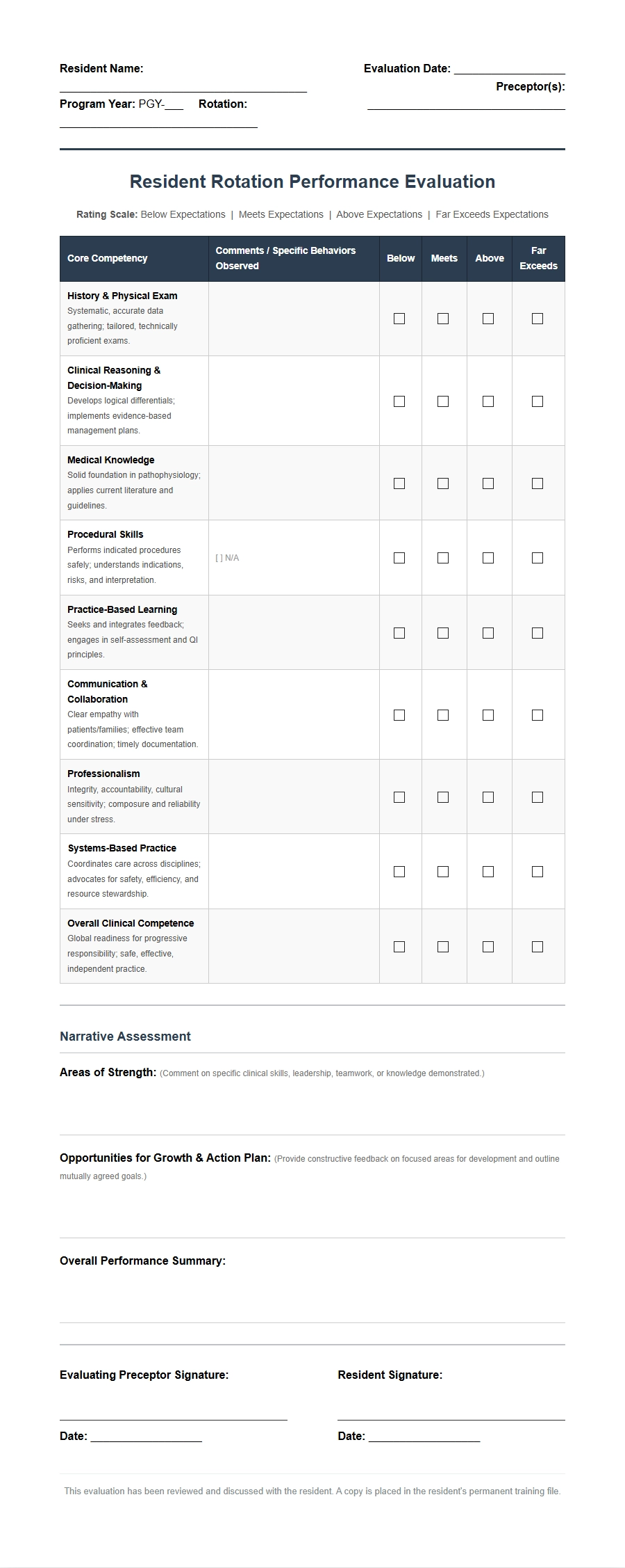 medical resident rotation evaluation - Recommendation Letters