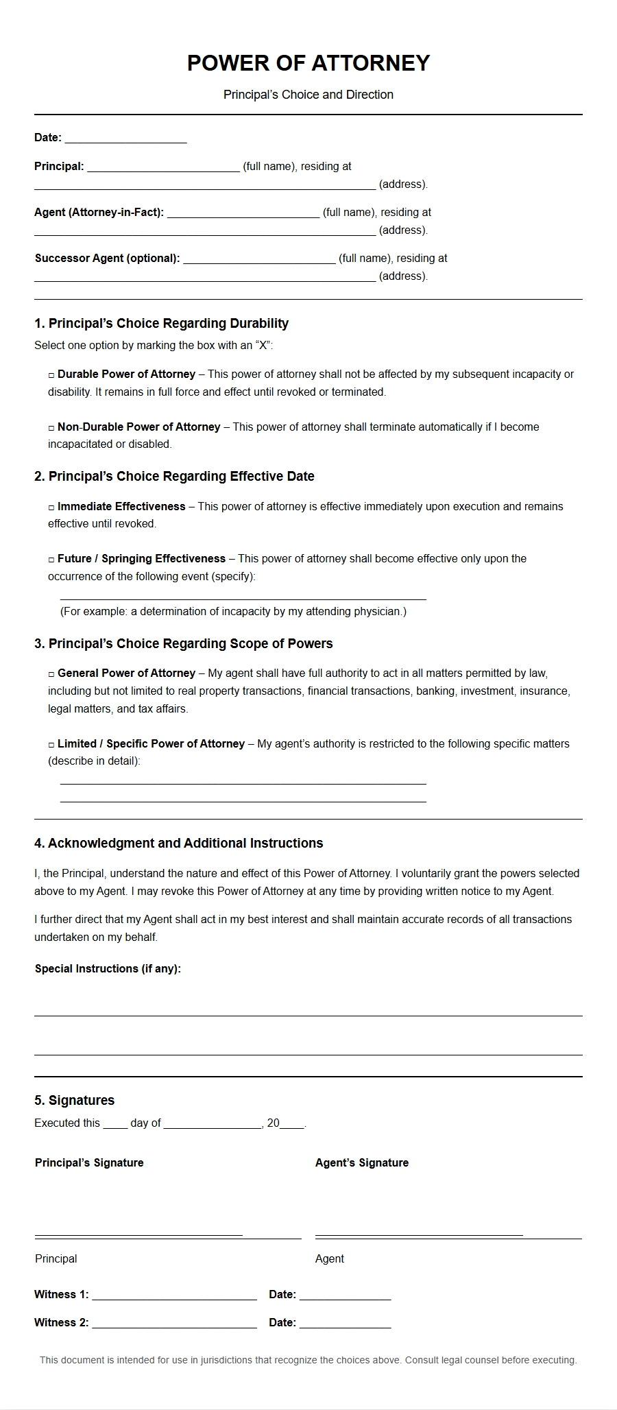 power of attorney principal choice - Recommendation Letters