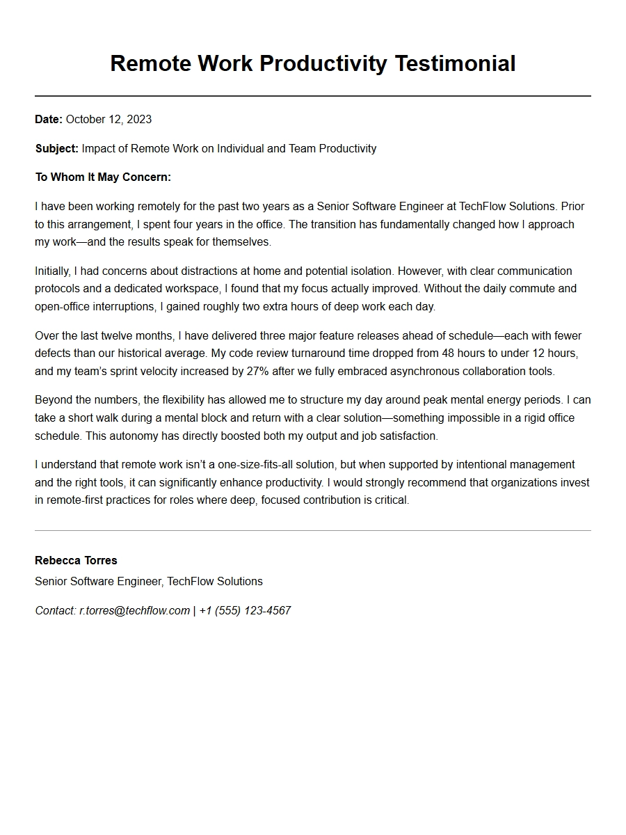 Remote Work Productivity Recommendation Letters
