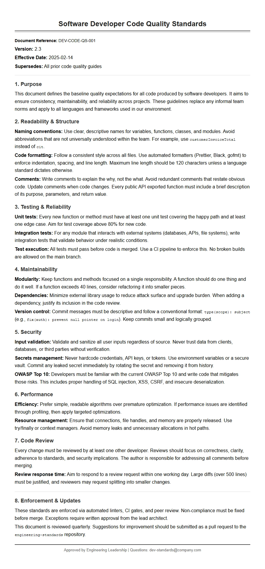 Recommendation Letter for Software Developer Code Quality