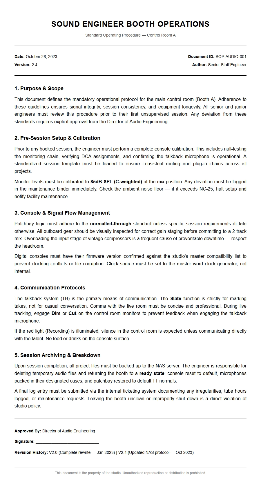 Recommendation Letter for Sound Engineer Booth Operation