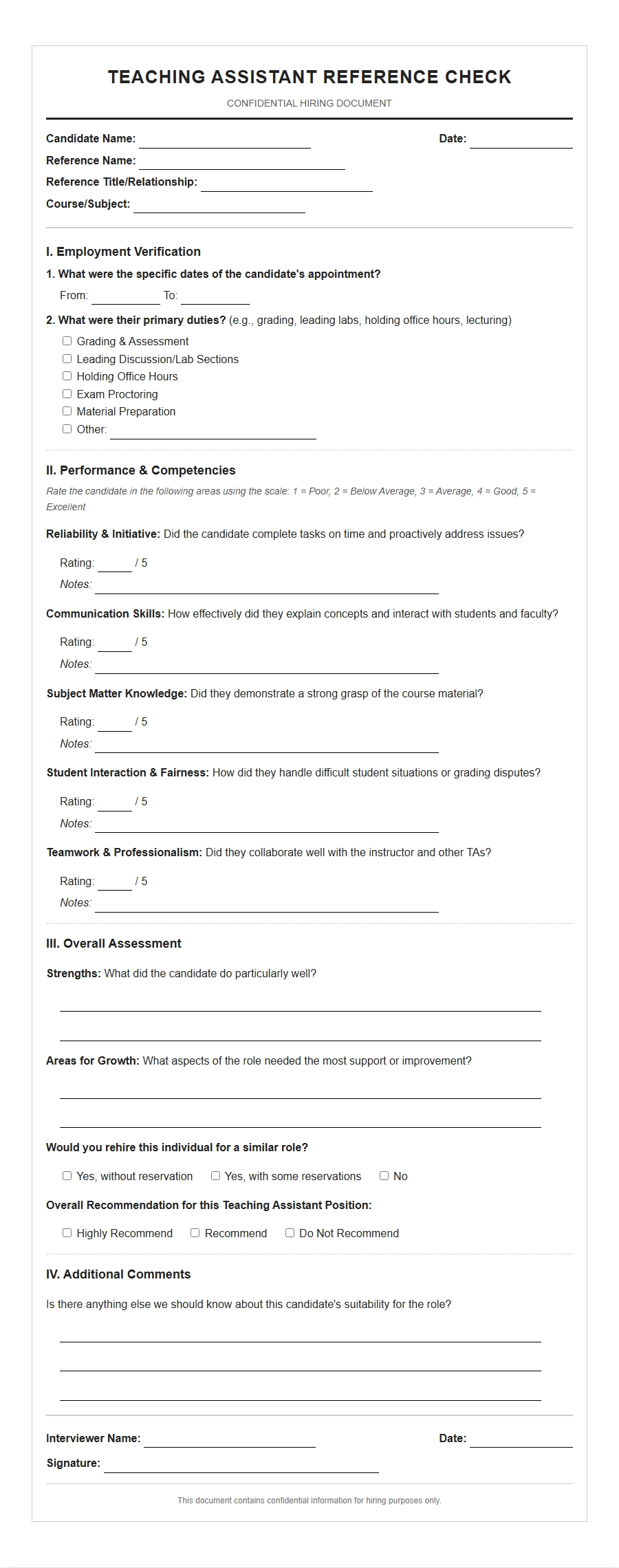 Teaching Assistant Hiring: Reference Check Tips