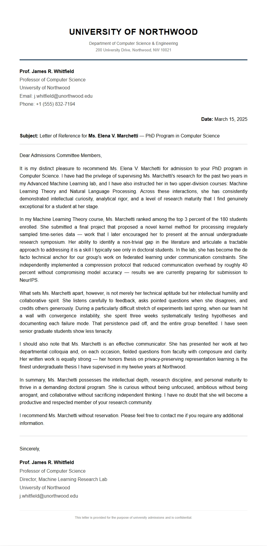 The Perfect Structure for a University Reference Letter