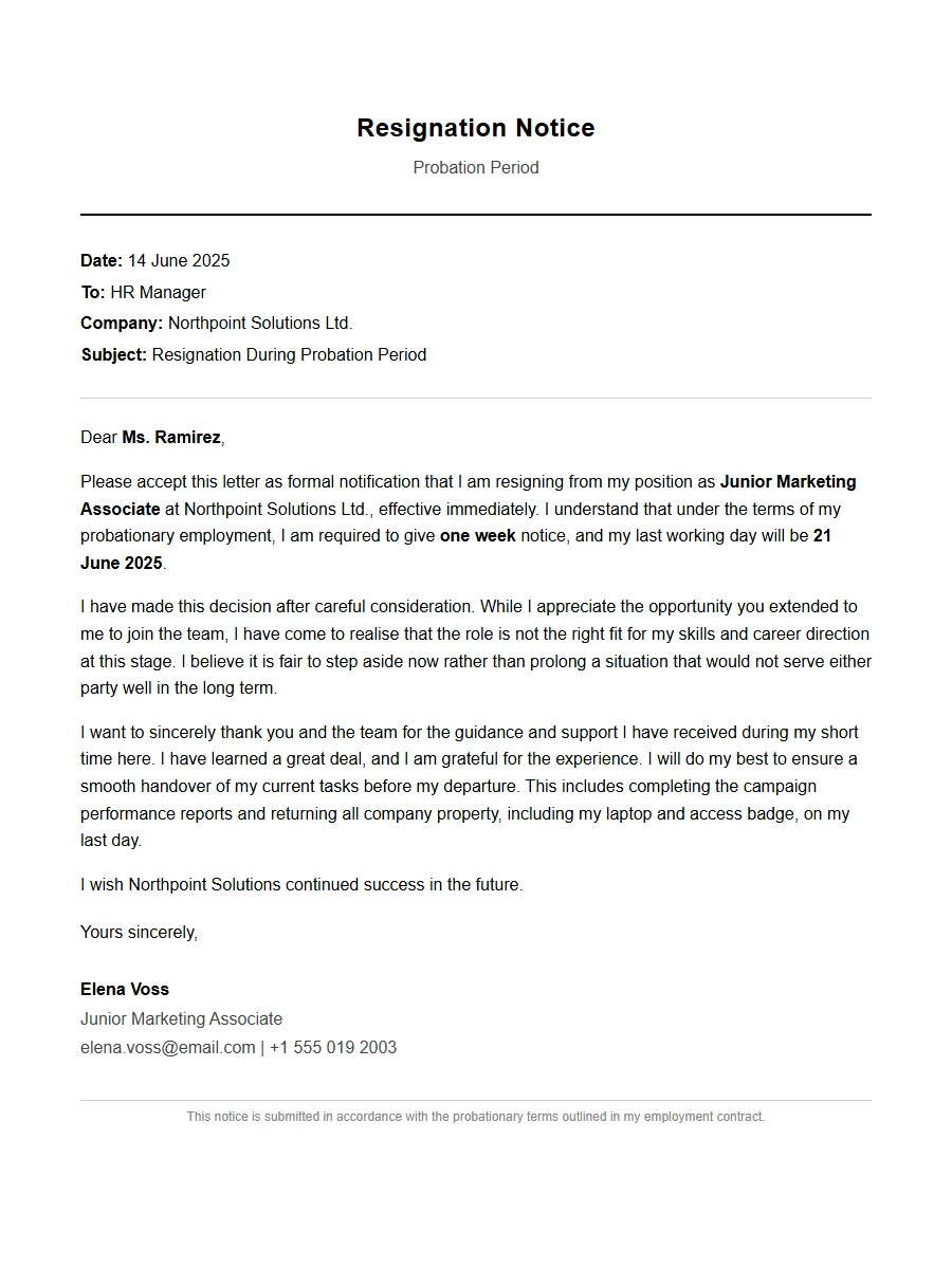 Probation Period Notice Example