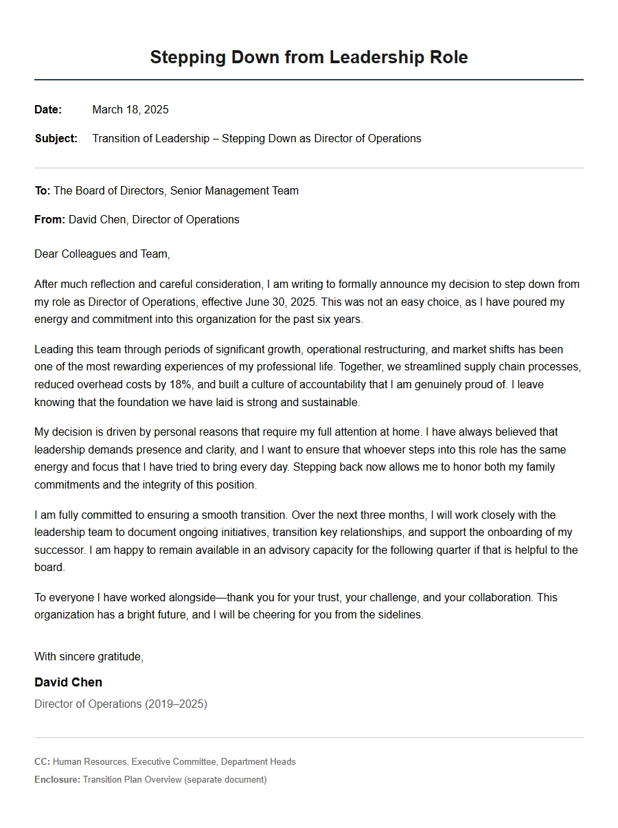 Example of Stepping Down from Leadership Role