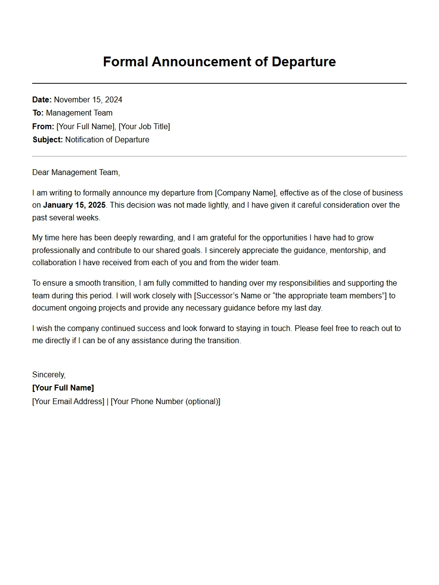 Formal Resignation Letter to Management