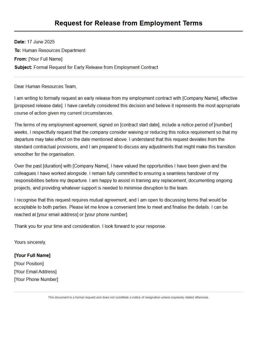 Formal Request for Release from Employment Terms