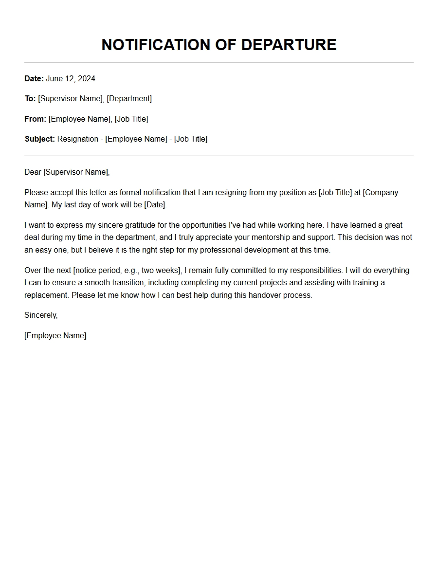 how to notify supervisor of departure - Resignation Letters