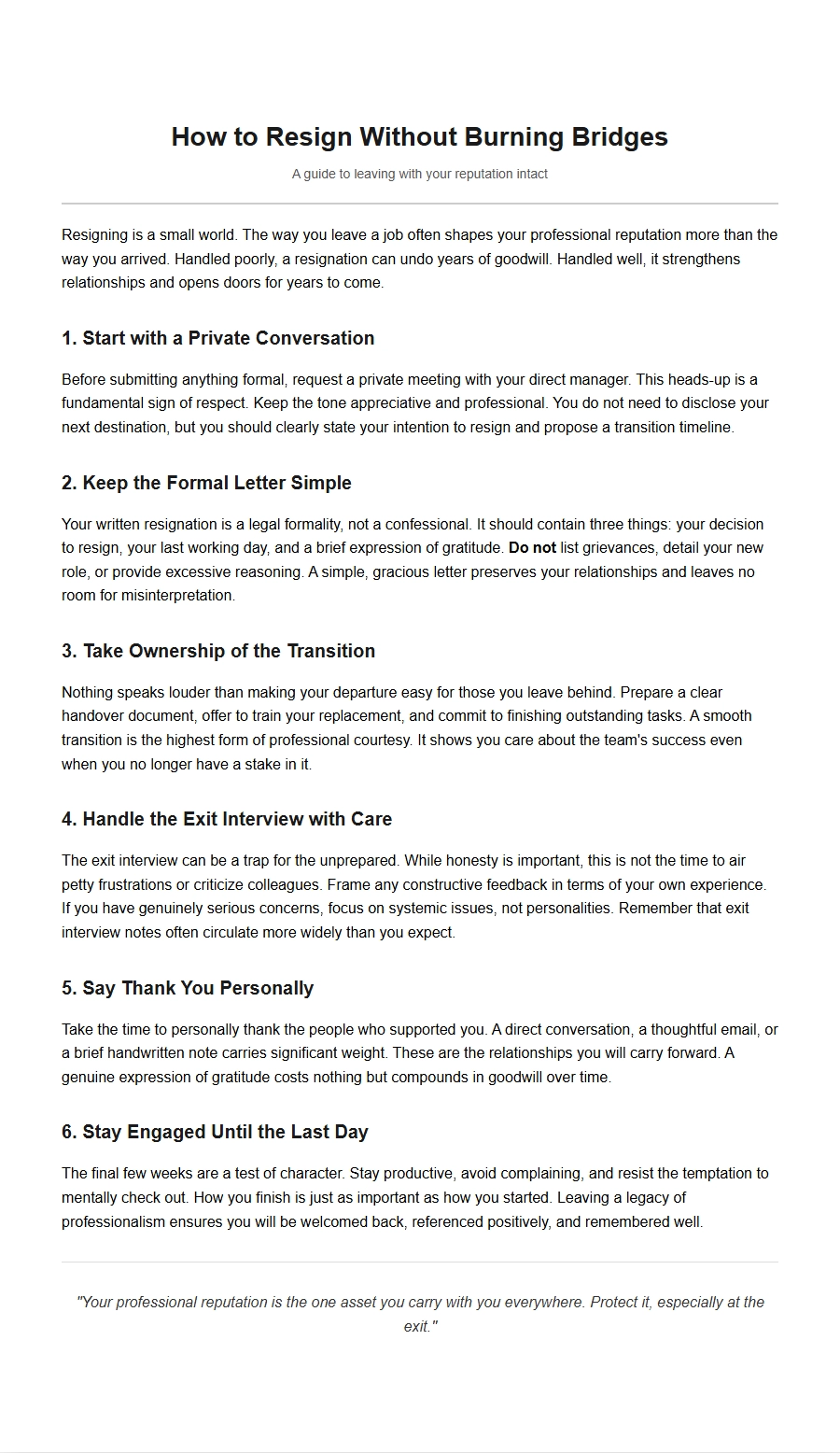 How to Resign Without Burning Bridges