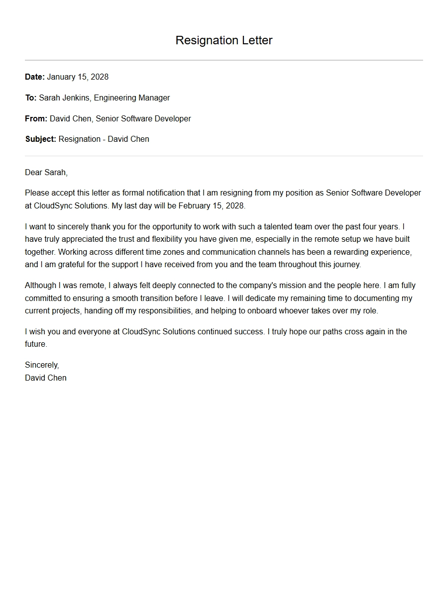 Polite Resignation Email for Remote Employees