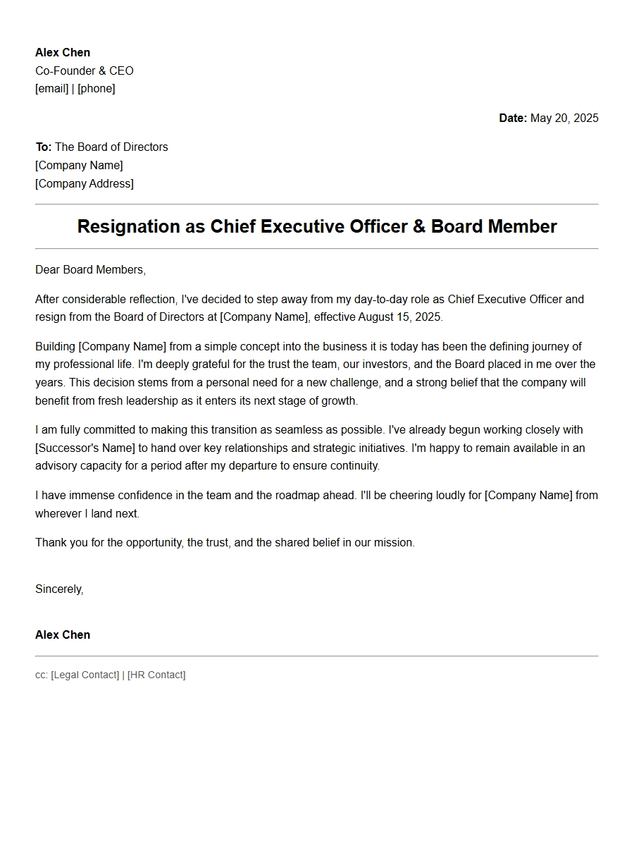 Startup Founder Resignation Letter Sample