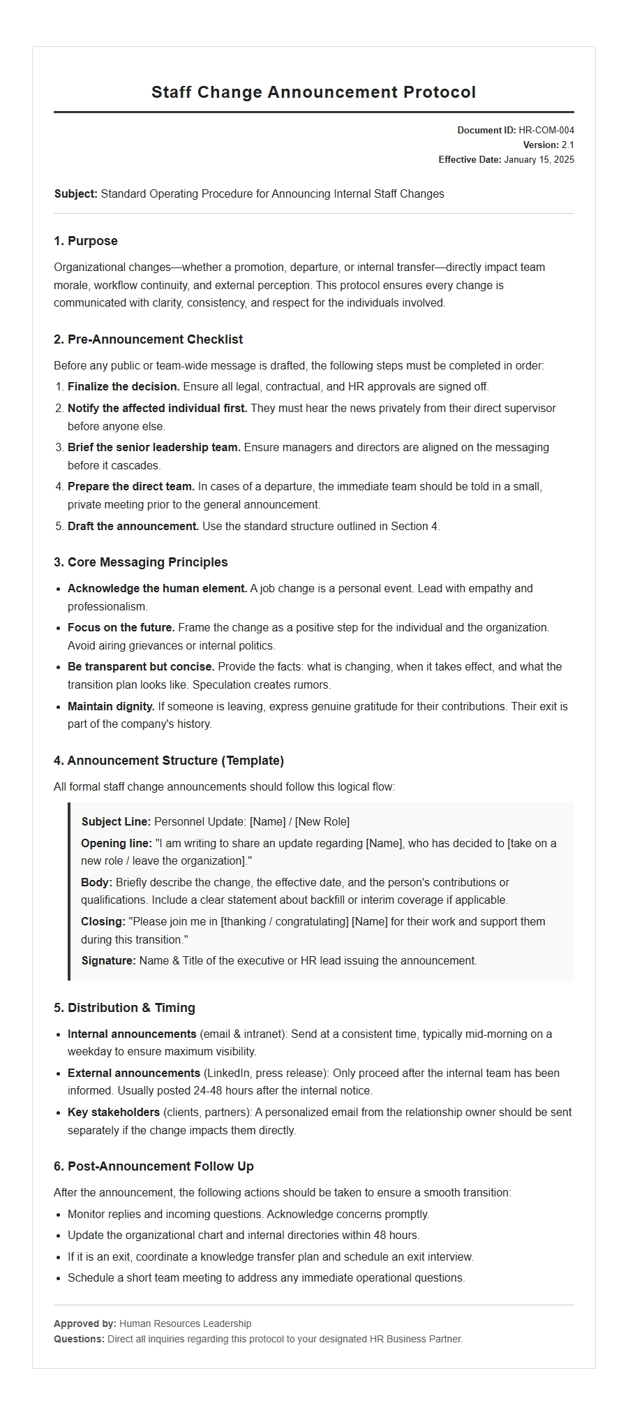Sample Resignation Letter Protocol for Staff Changes