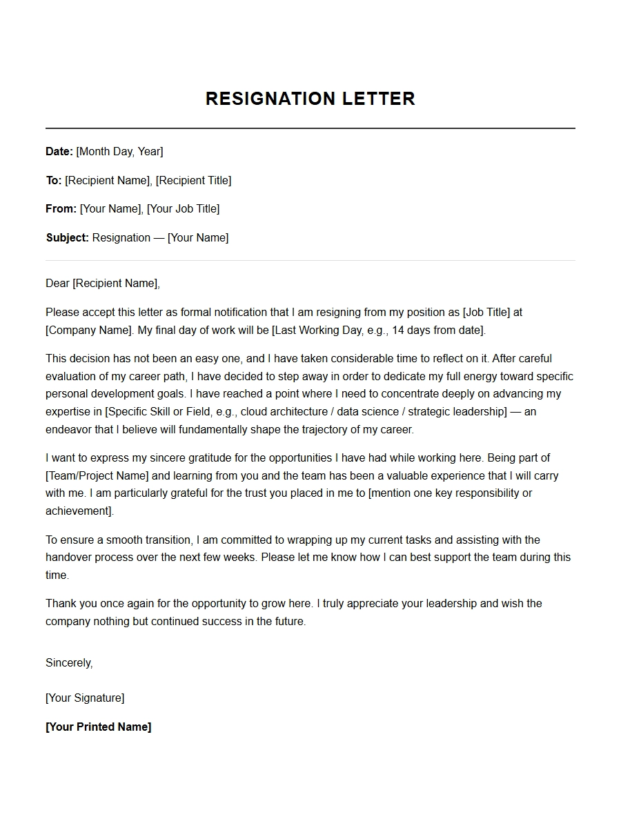 Resignation Letter Example for Personal Development