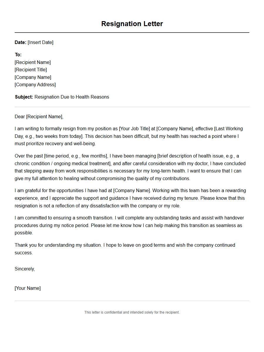 Resignation Letter Due to Health Reasons