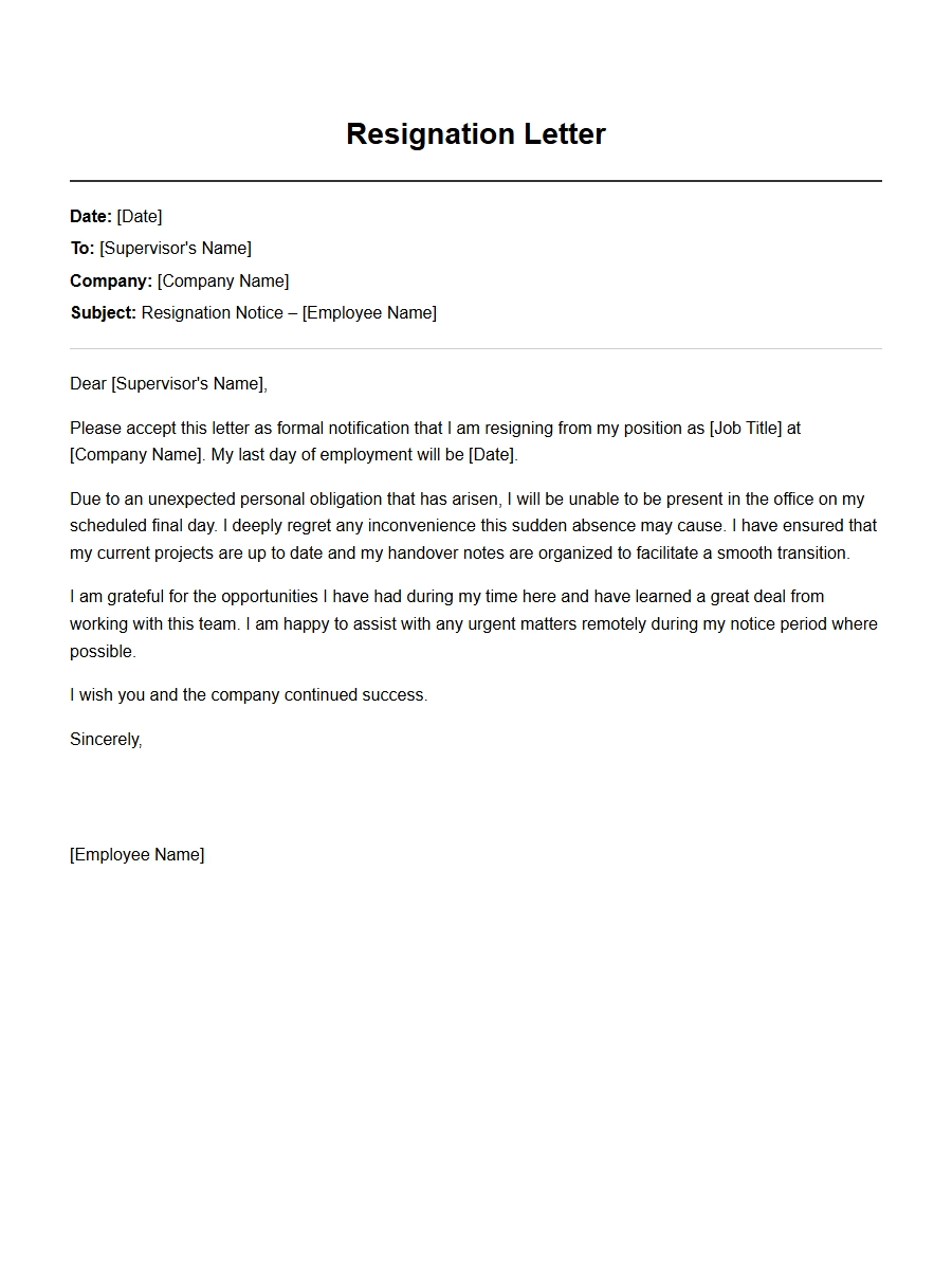 resignation letter explaining absence from last day - Resignation Letters