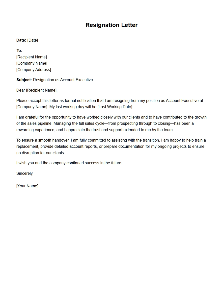 resignation letter for account executive title - Resignation Letters