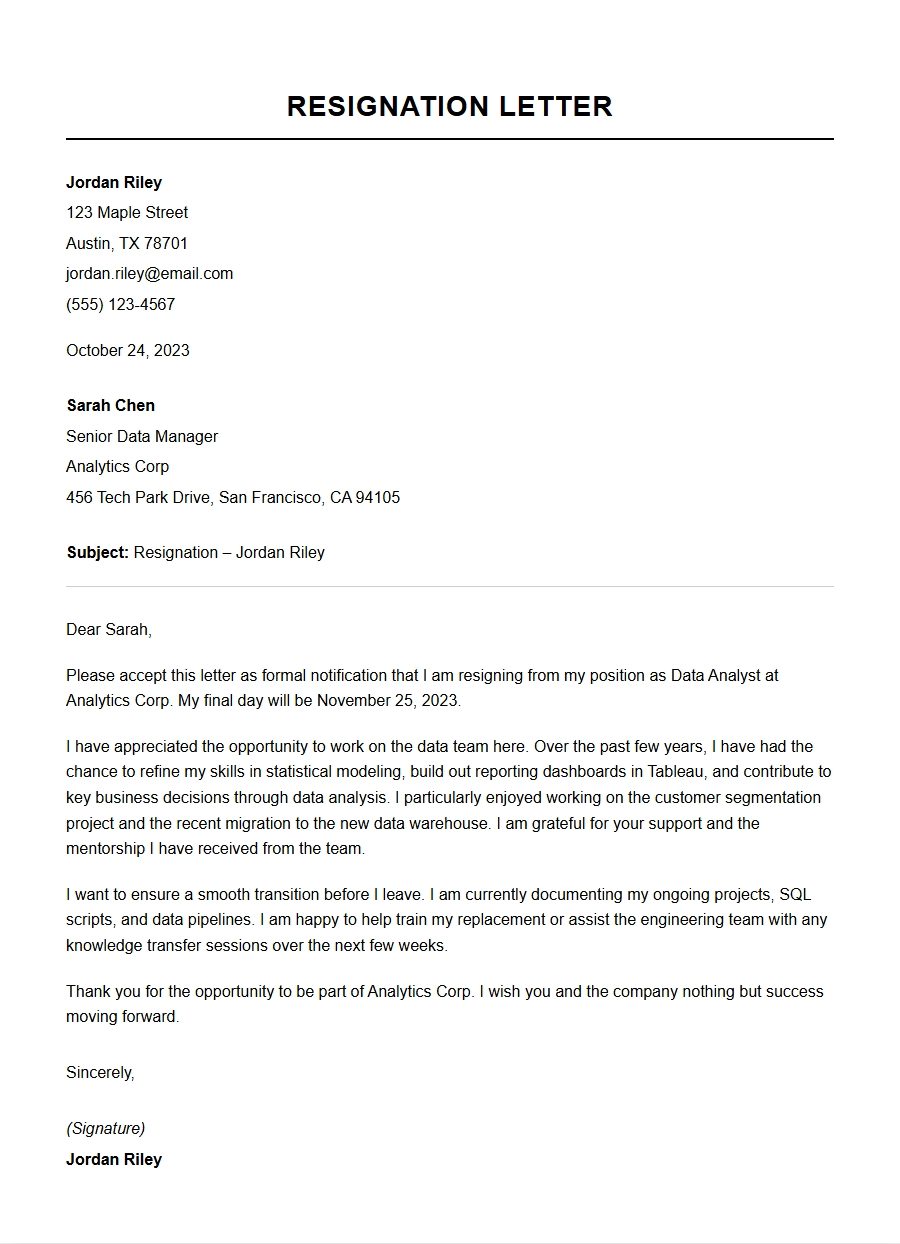 How to Write a Data Analyst Resignation Letter