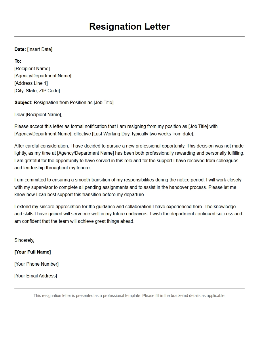 Resignation Letter for Government Employee