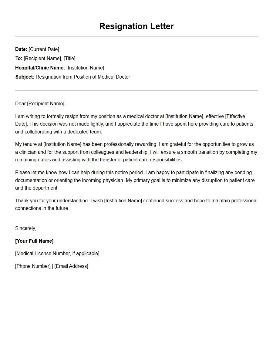 Resignation Letter for Medical Doctors