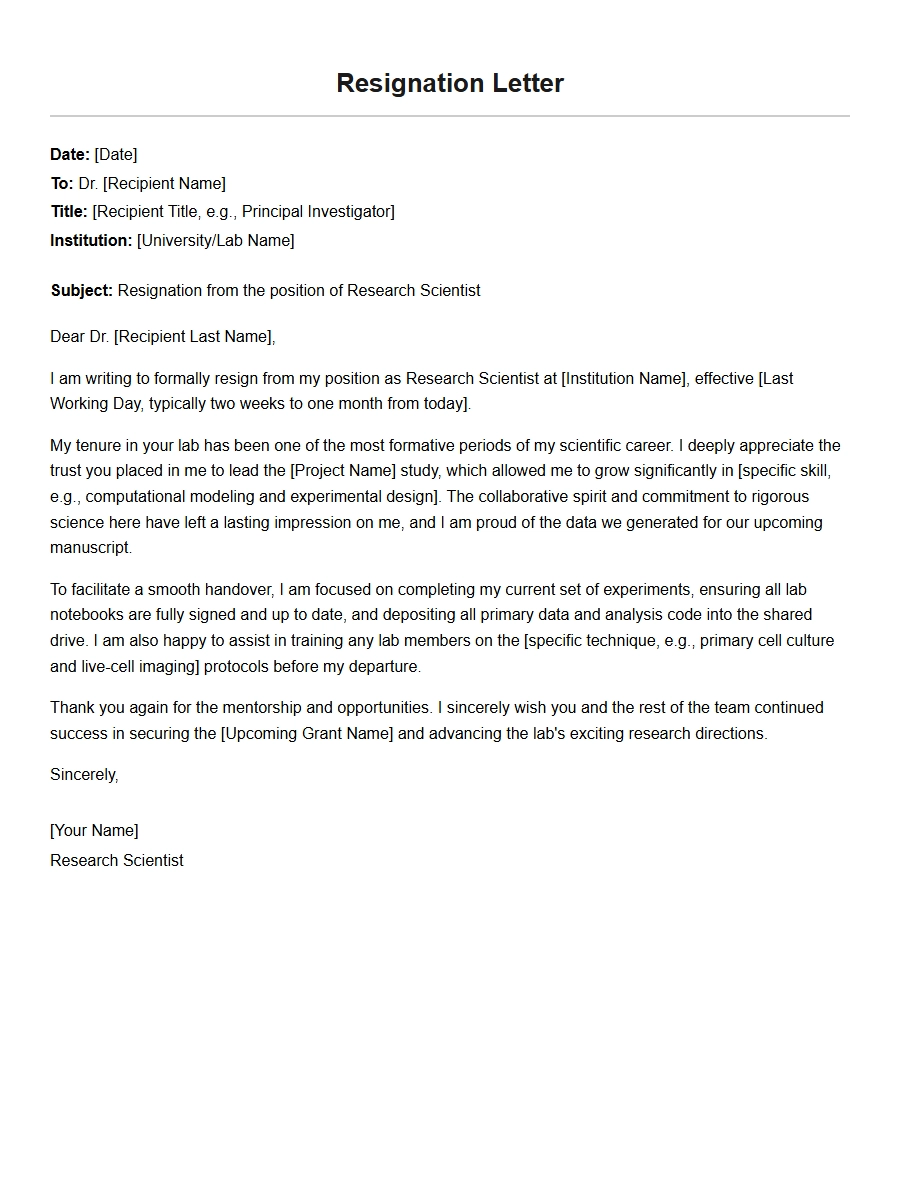 Resignation Letter for Research Scientist Role