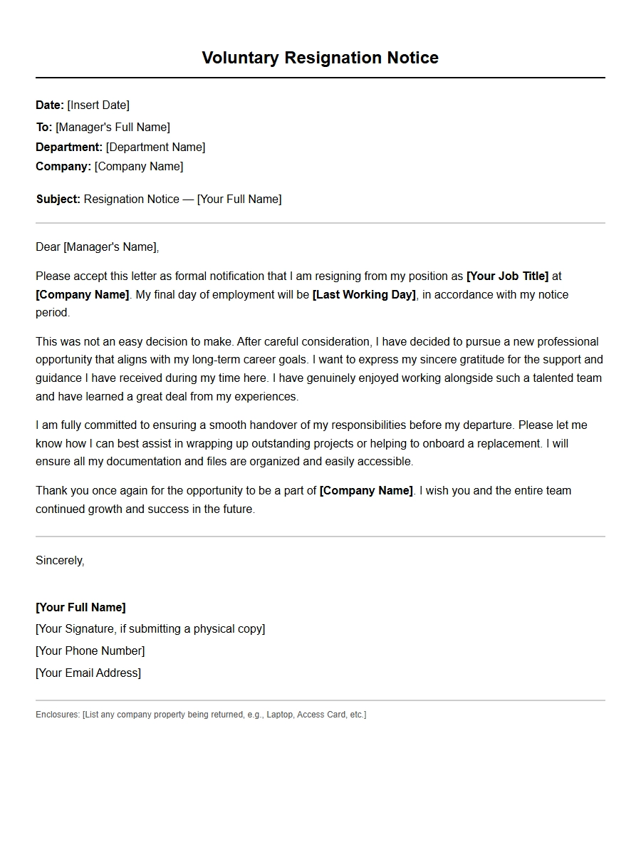 Voluntary Resignation Notice from Staff
