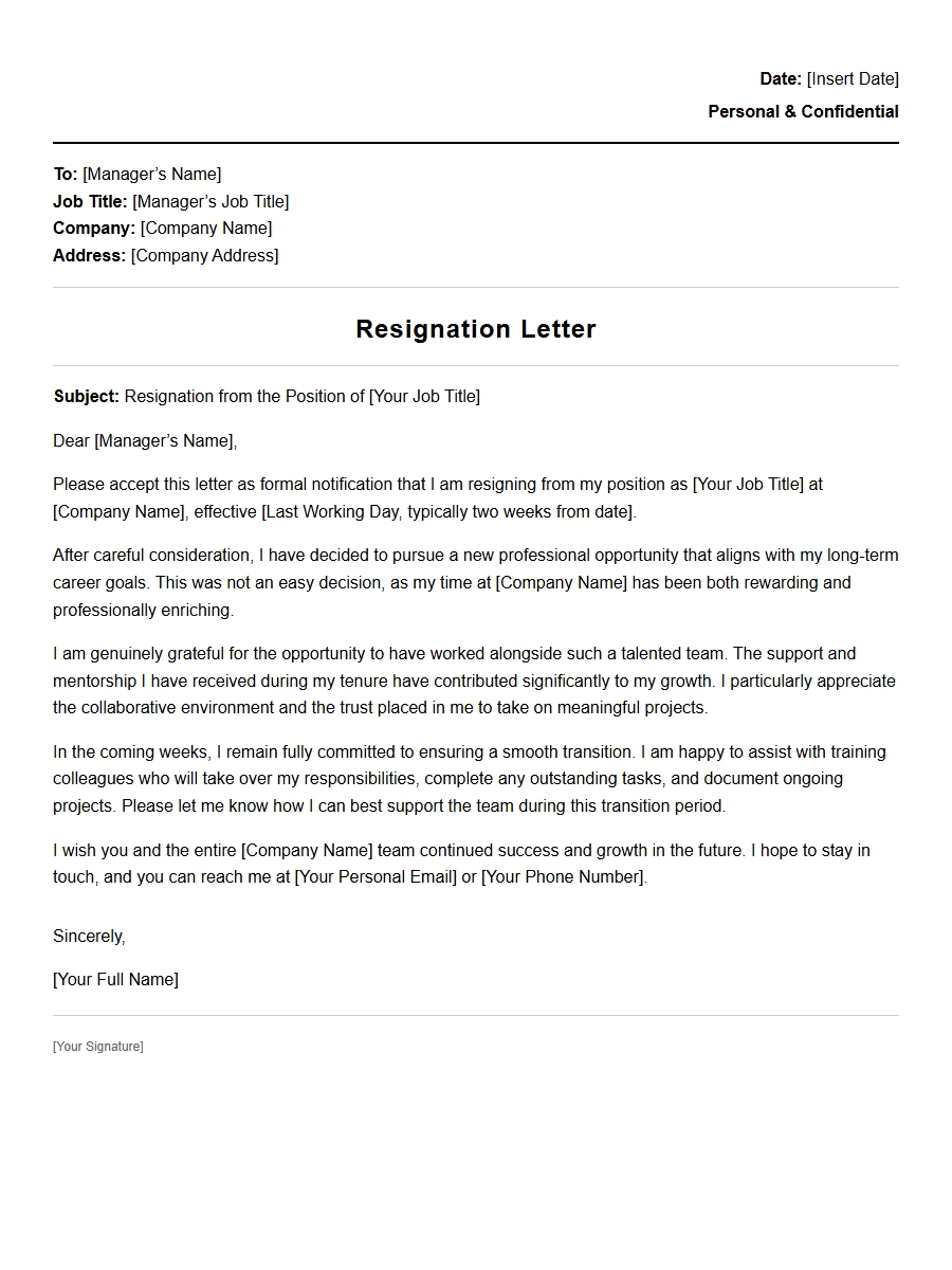 Written Statement for Quitting Current Employment