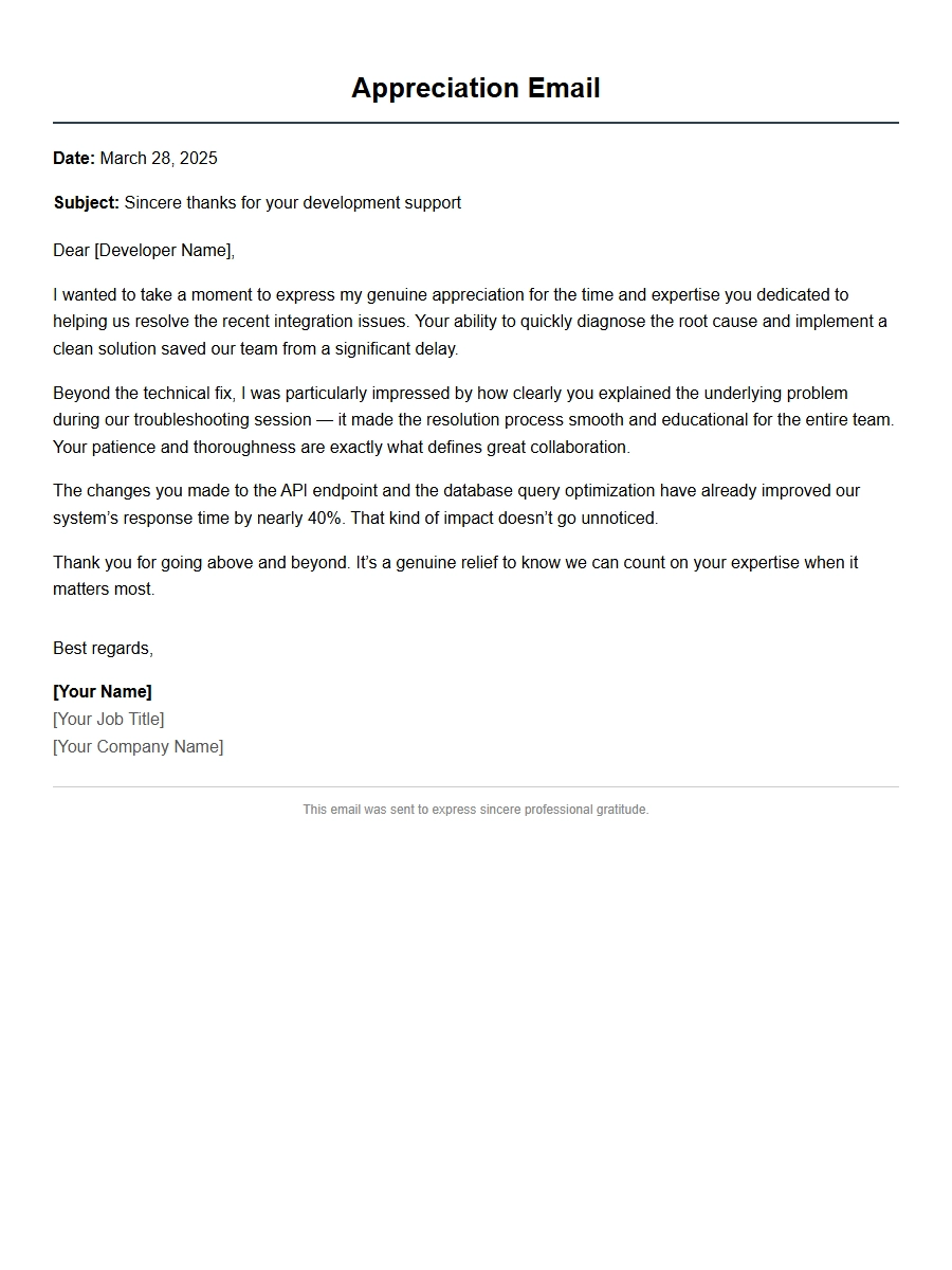 appreciation email for software developer help - Thank-You Letters