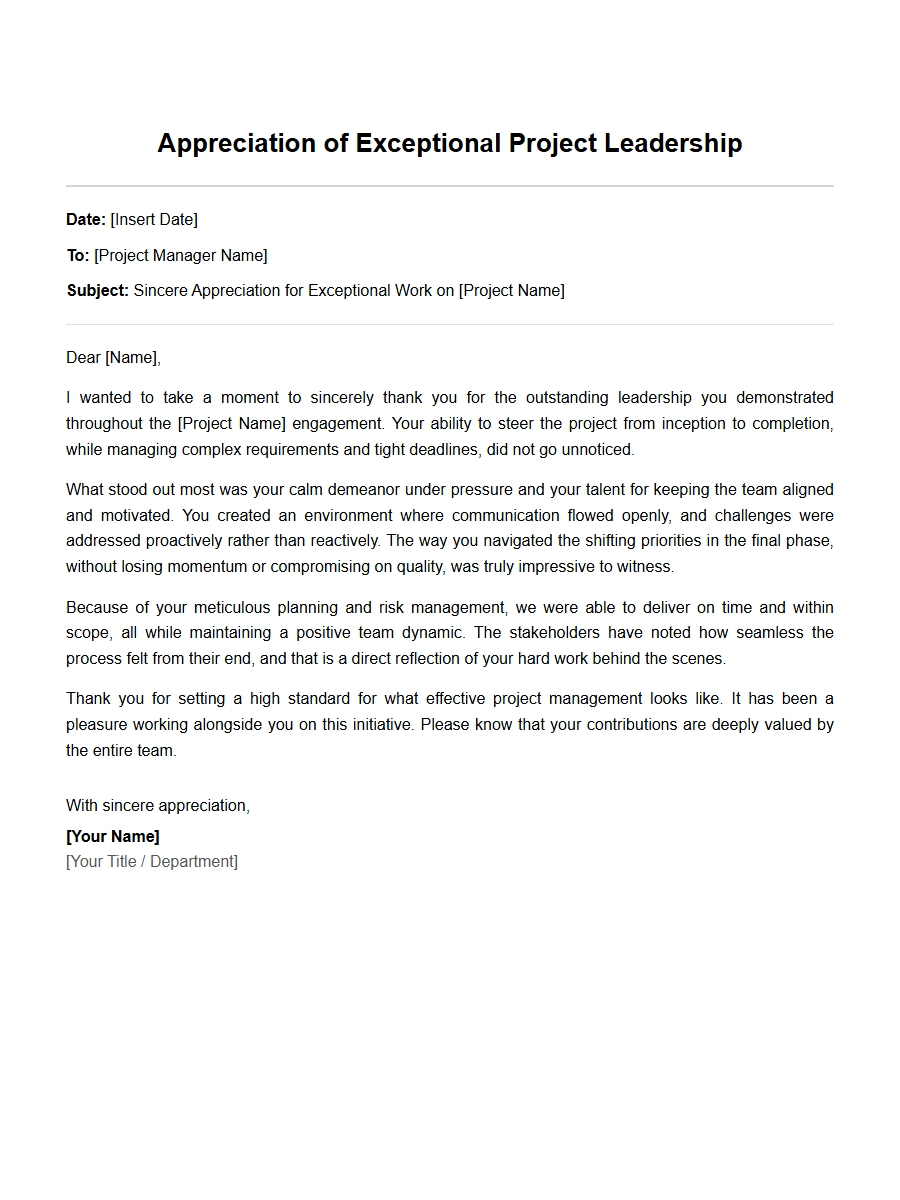 Heartfelt Appreciation Message for a Project Manager