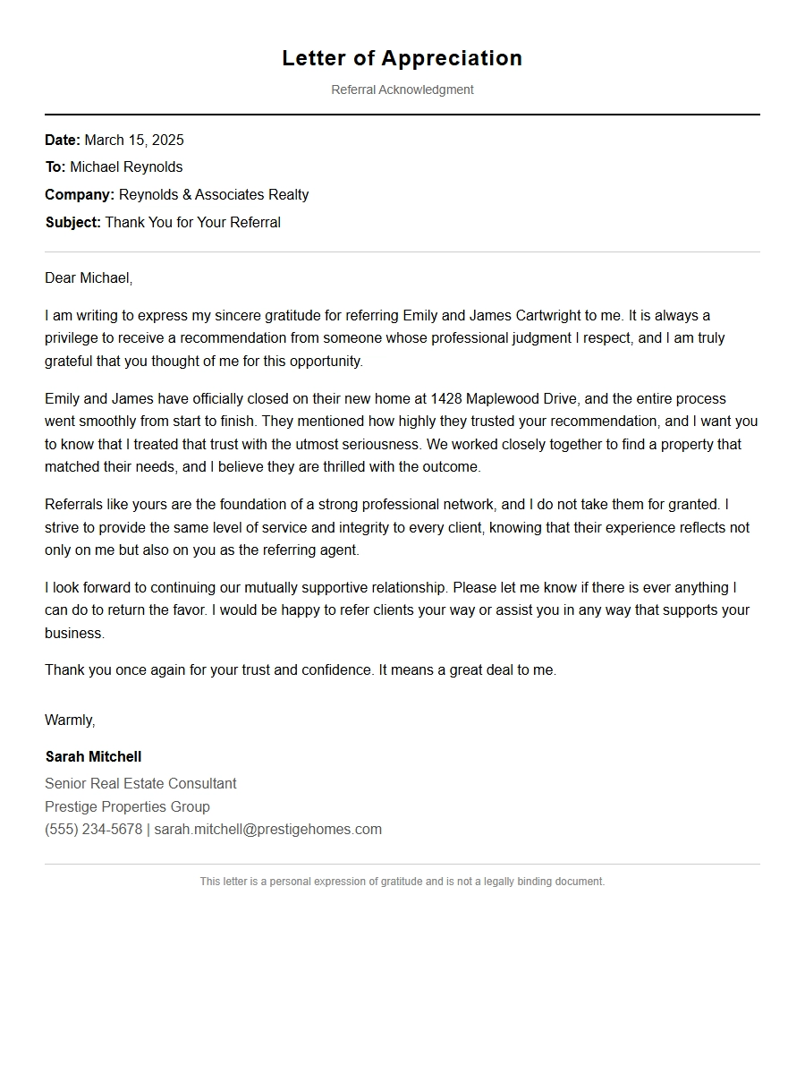 Thank You for Your Real Estate Agent Referral