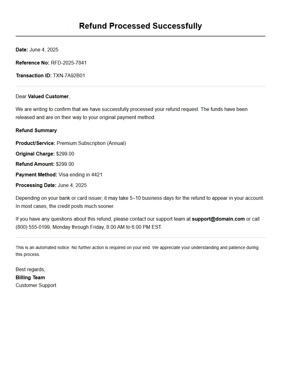 Example Thank You Note for Refund Processed