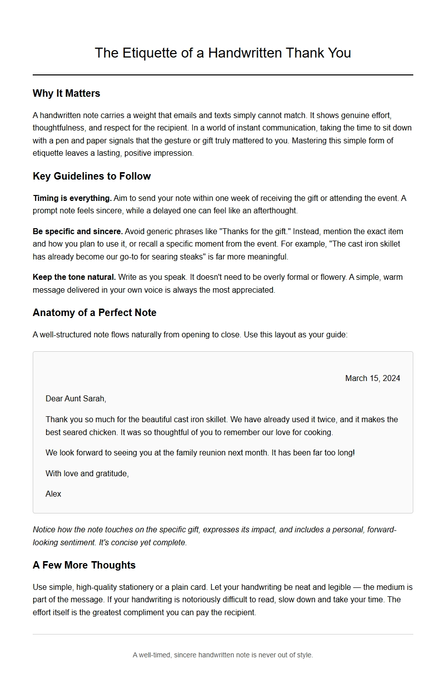 Examples of Handwritten Thank You Note Etiquette