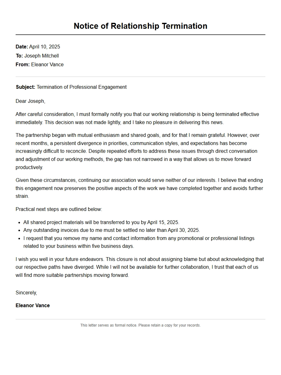 Thank-You Letter for Professional Closure After Termination