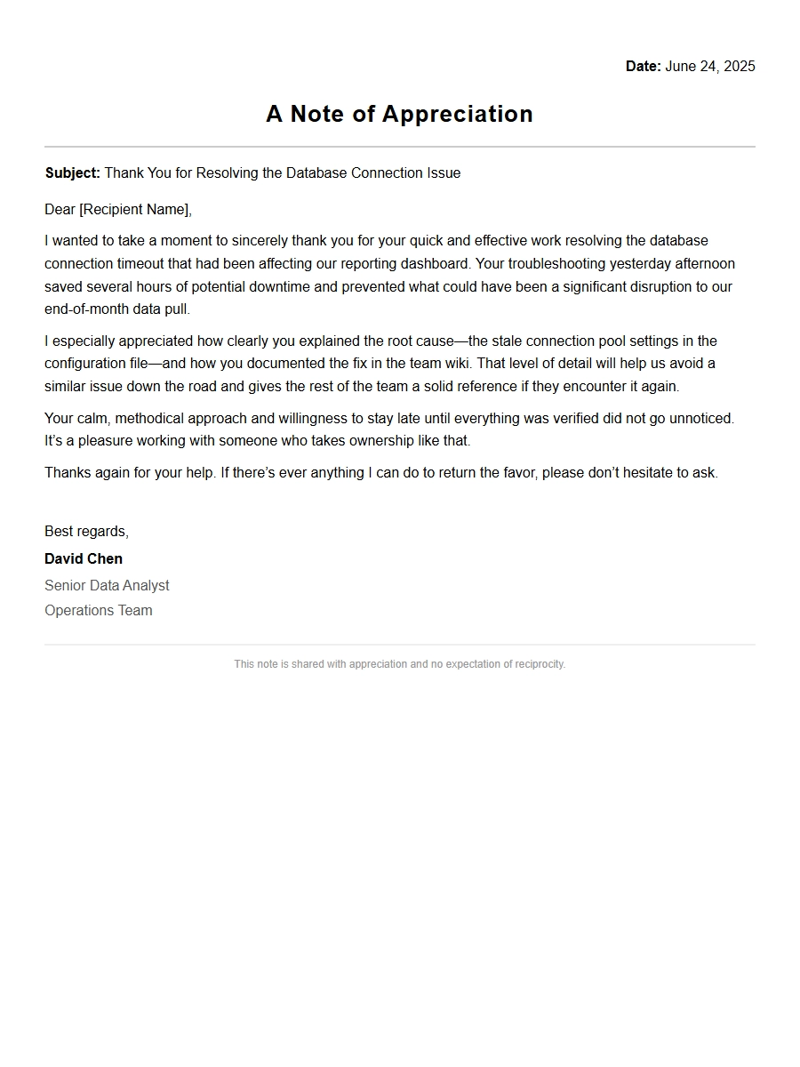 Thank You Note for Tech Support Resolution