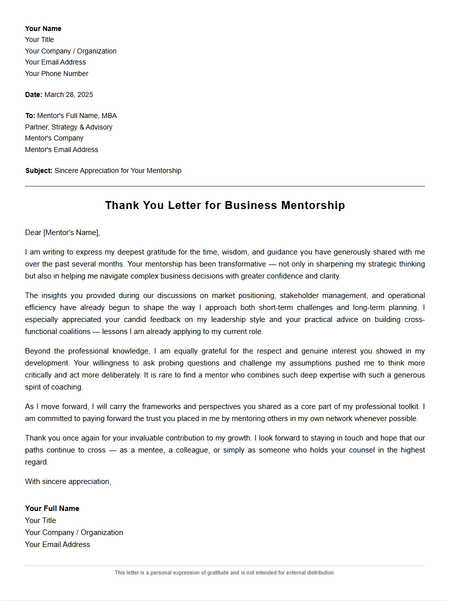Business Mentor Thank-You Letter Guide