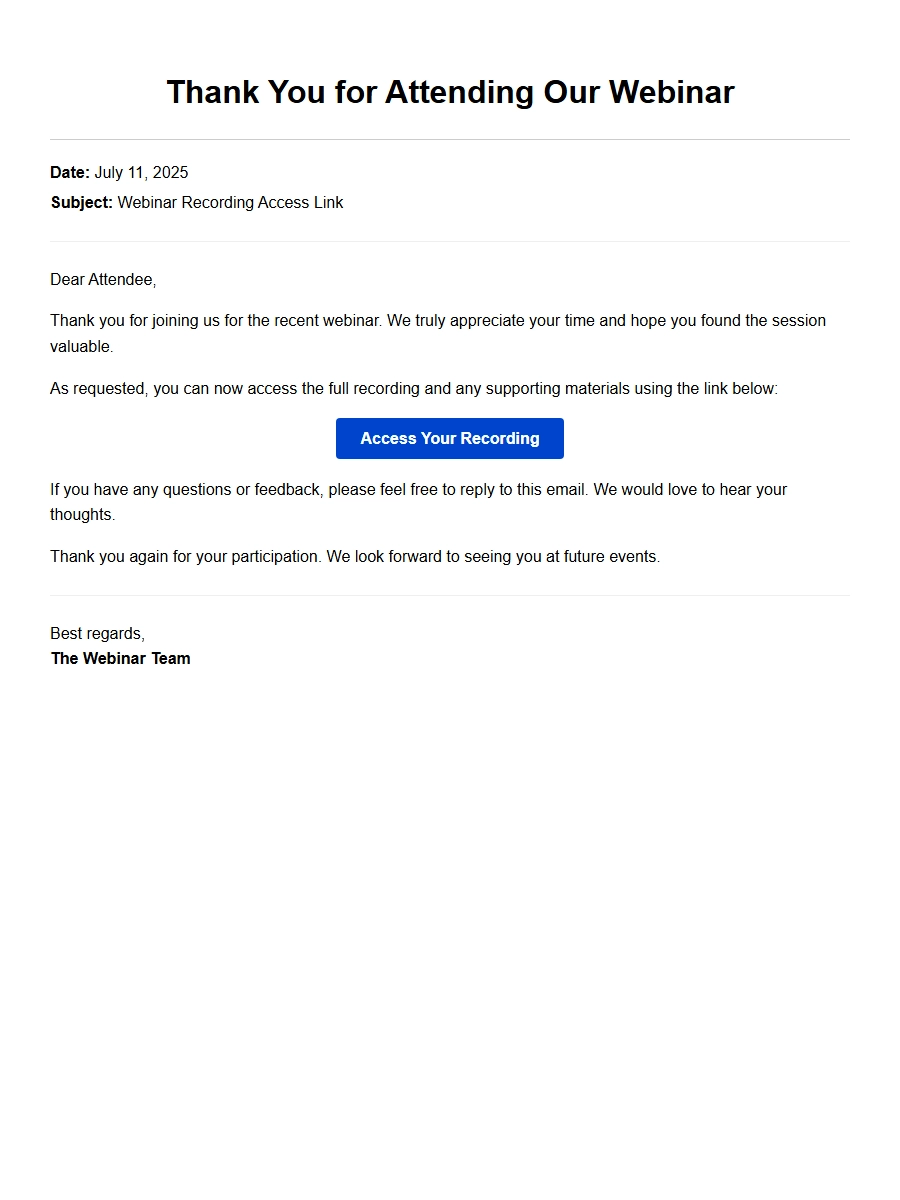 gratitude email for webinar recording access link - Thank-You Letters
