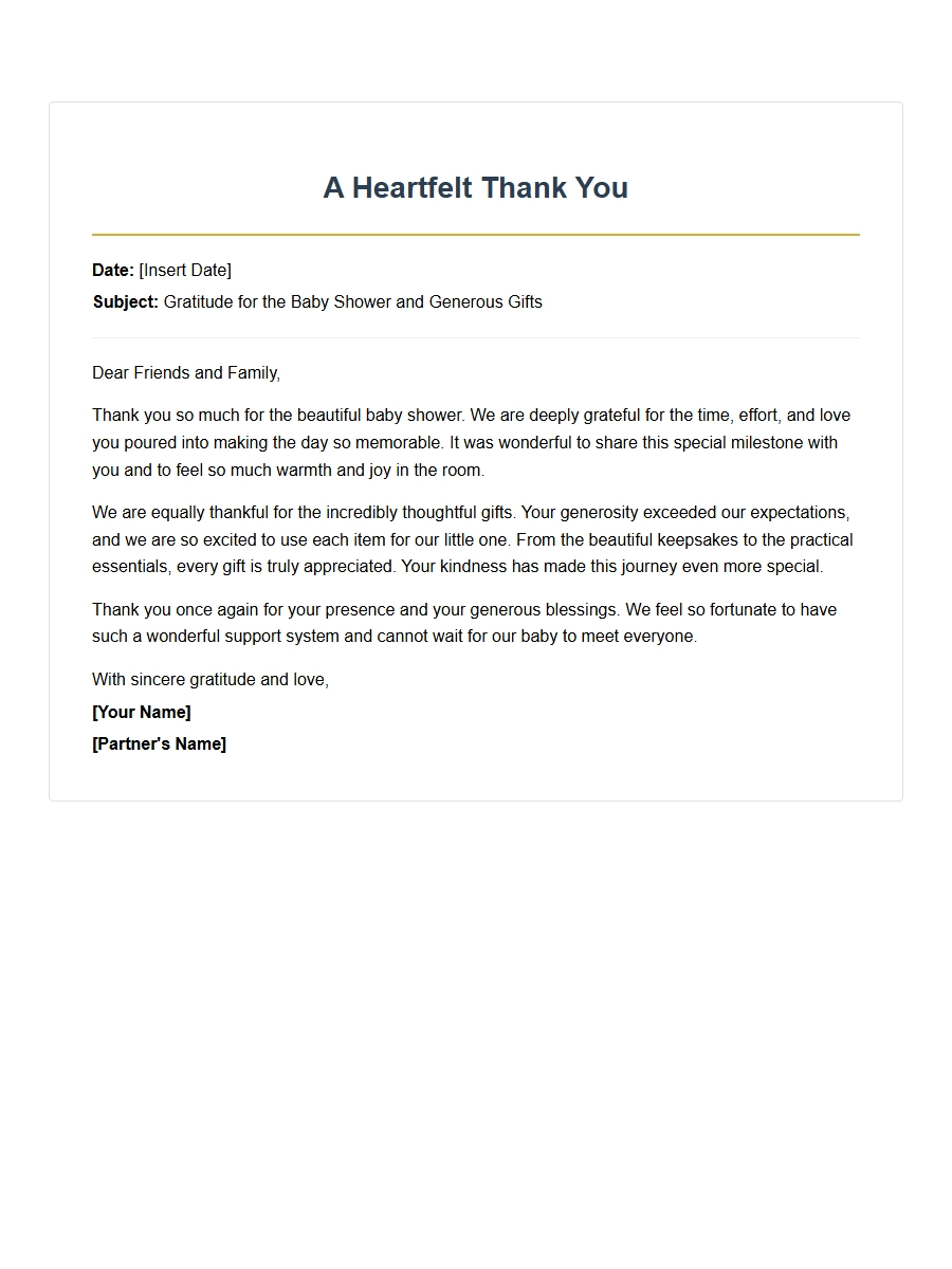 Thank-You Letter for Baby Shower Gifts