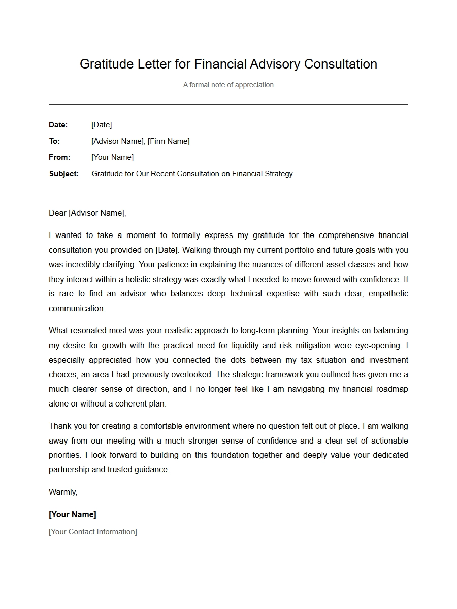 Thank-You Letter for Financial Advisor Consultation